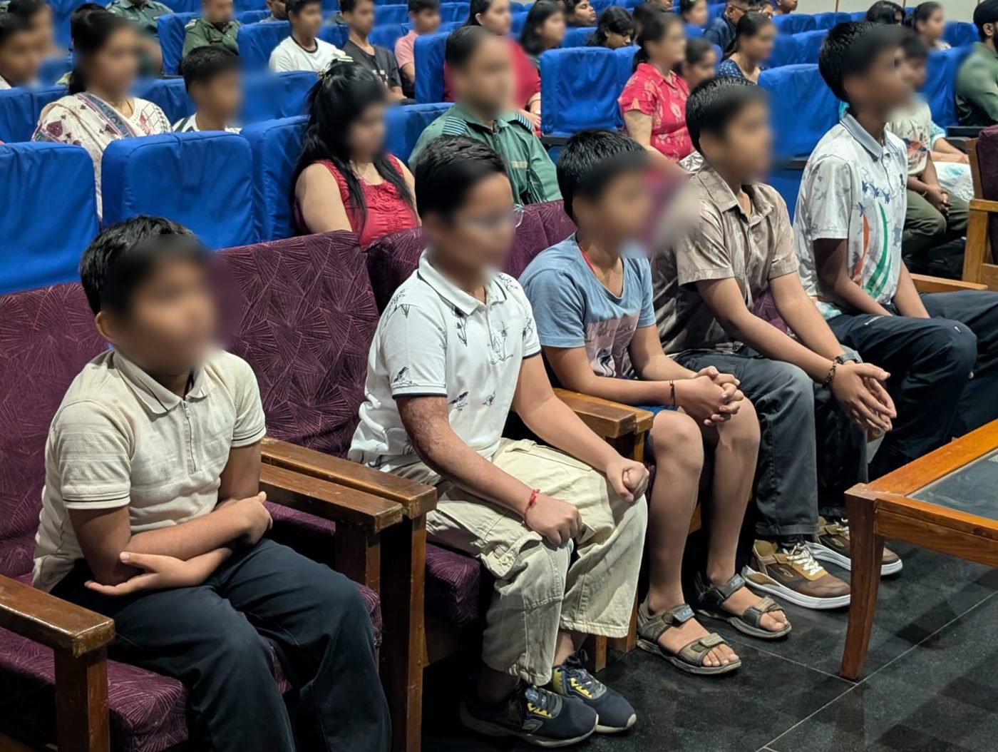 Children and parents from Air Force families during a guided practice