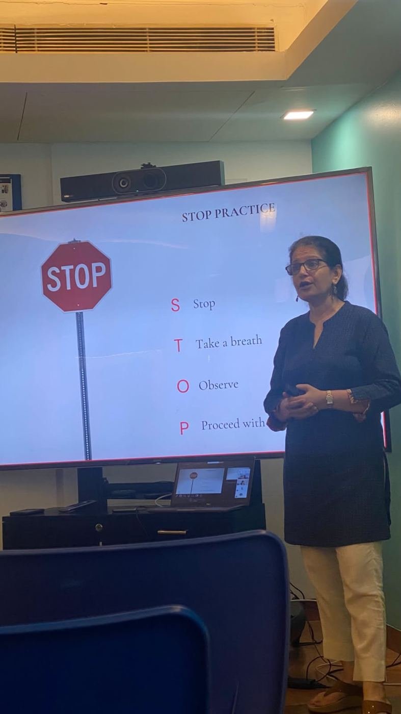 Shoba Shekar teaching the STOP practice to a corporate team